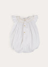 Hand Smocked Sleeveless Romper in White (3-18mths) ROMPERS from Pepa London