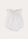 Hand Smocked Sleeveless Romper in White (3-18mths) ROMPERS from Pepa London