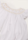 Hand Smocked Sleeveless Romper in White (3-18mths) ROMPERS from Pepa London