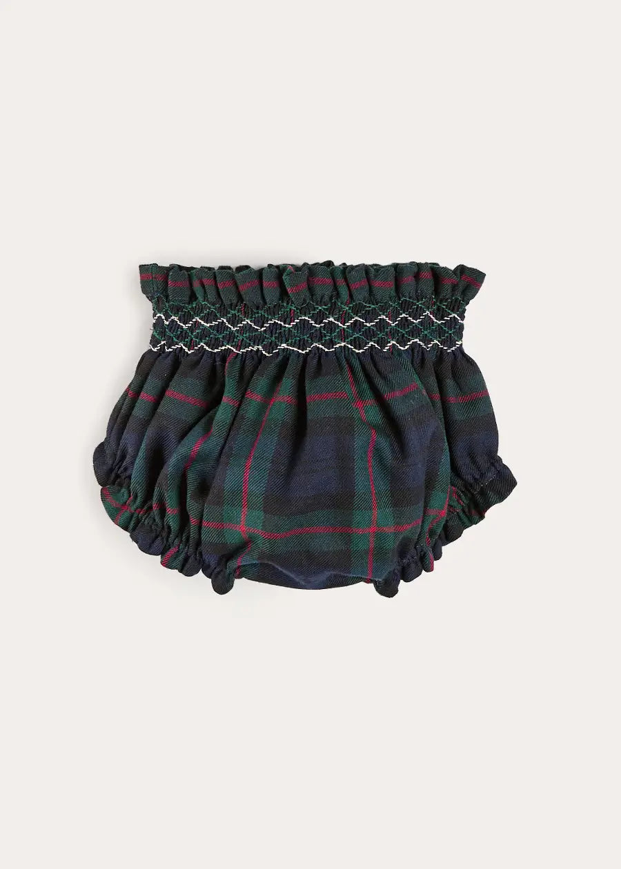 Kinnerton Tartan Hand Smocked Bloomers in Green (3mths-2yrs) Bloomers from Pepa London