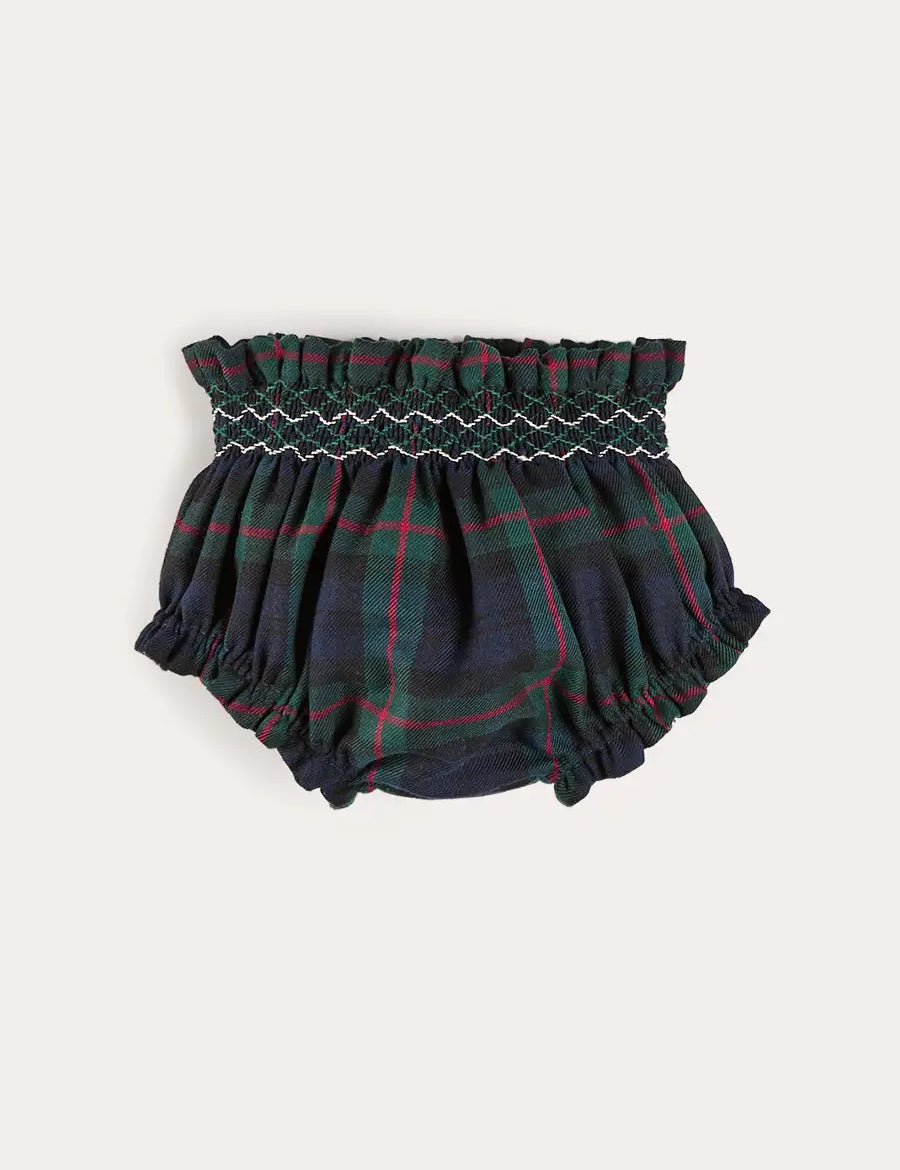 Kinnerton Tartan Hand Smocked Bloomers in Green (3mths-2yrs) Bloomers from Pepa London