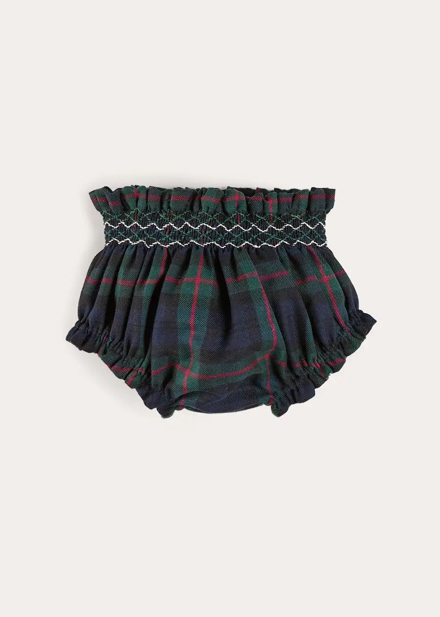 Kinnerton Tartan Hand Smocked Bloomers in Green (3mths-2yrs) Bloomers from Pepa London