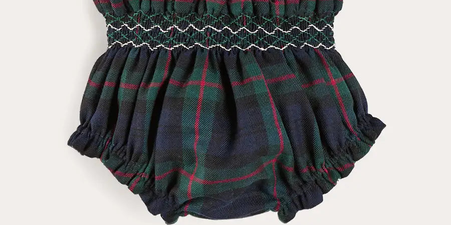 Kinnerton Tartan Hand Smocked Bloomers in Green (3mths-2yrs) Bloomers from Pepa London