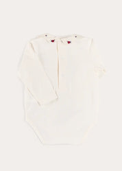 Flower Embroidered Collar Long Sleeve Bodysuit in Red (1mth-3yrs) Tops & Bodysuits from Pepa London