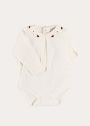 Flower Embroidered Collar Long Sleeve Bodysuit in Red (1mth-3yrs) Tops & Bodysuits from Pepa London