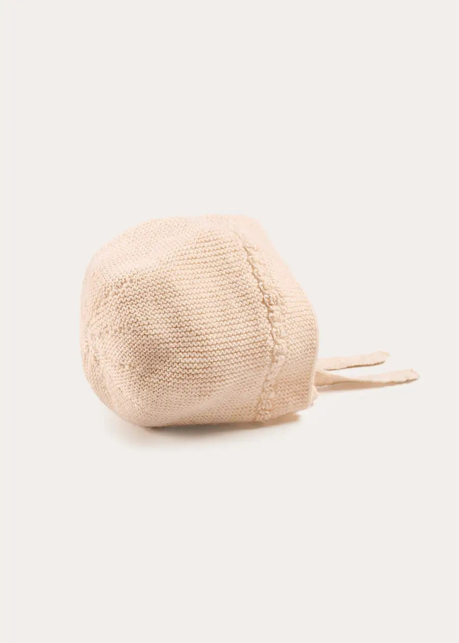 Openwork Cable Knit Bonnet in Cream (S-L) Bonnets from Pepa London