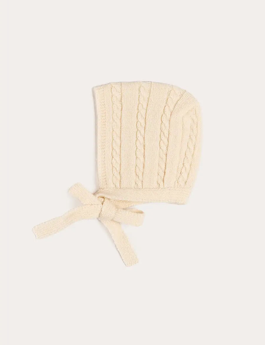 Cashmere Cable Knit Bonnet in Cream (XS-L) Bonnets from Pepa London