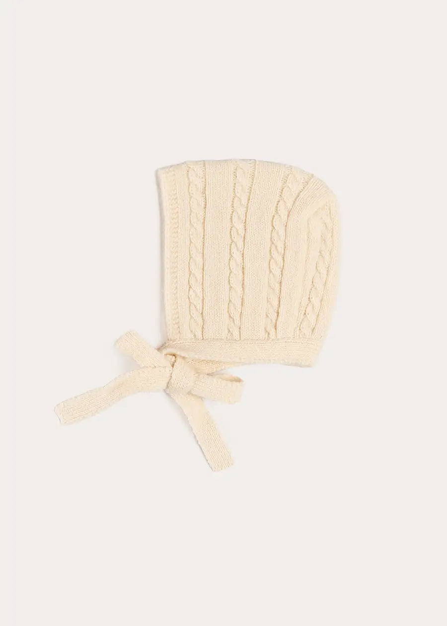 Cashmere Cable Knit Bonnet in Cream (XS-L) Bonnets from Pepa London