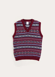 Jacquard Knit Sweater Vest in Burgundy (4-10yrs) Knitwear from Pepa London