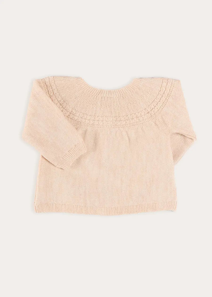 Openwork Trim Detail Cardigan in Cream (1-12mths) Knitwear from Pepa London