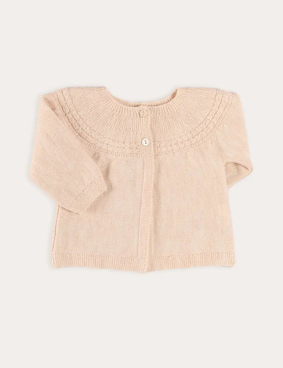 Openwork Trim Detail Cardigan in Cream (1-12mths) Knitwear from Pepa London