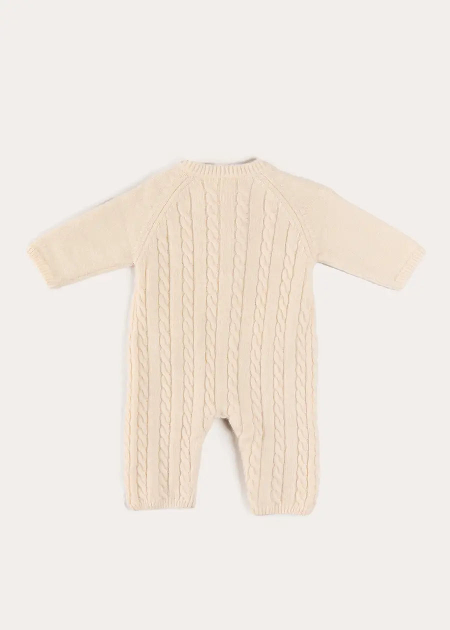 Cashmere Cable Knit Pocket Detail All In One in Cream (1mth-12mths) ALL-IN-ONE from Pepa London