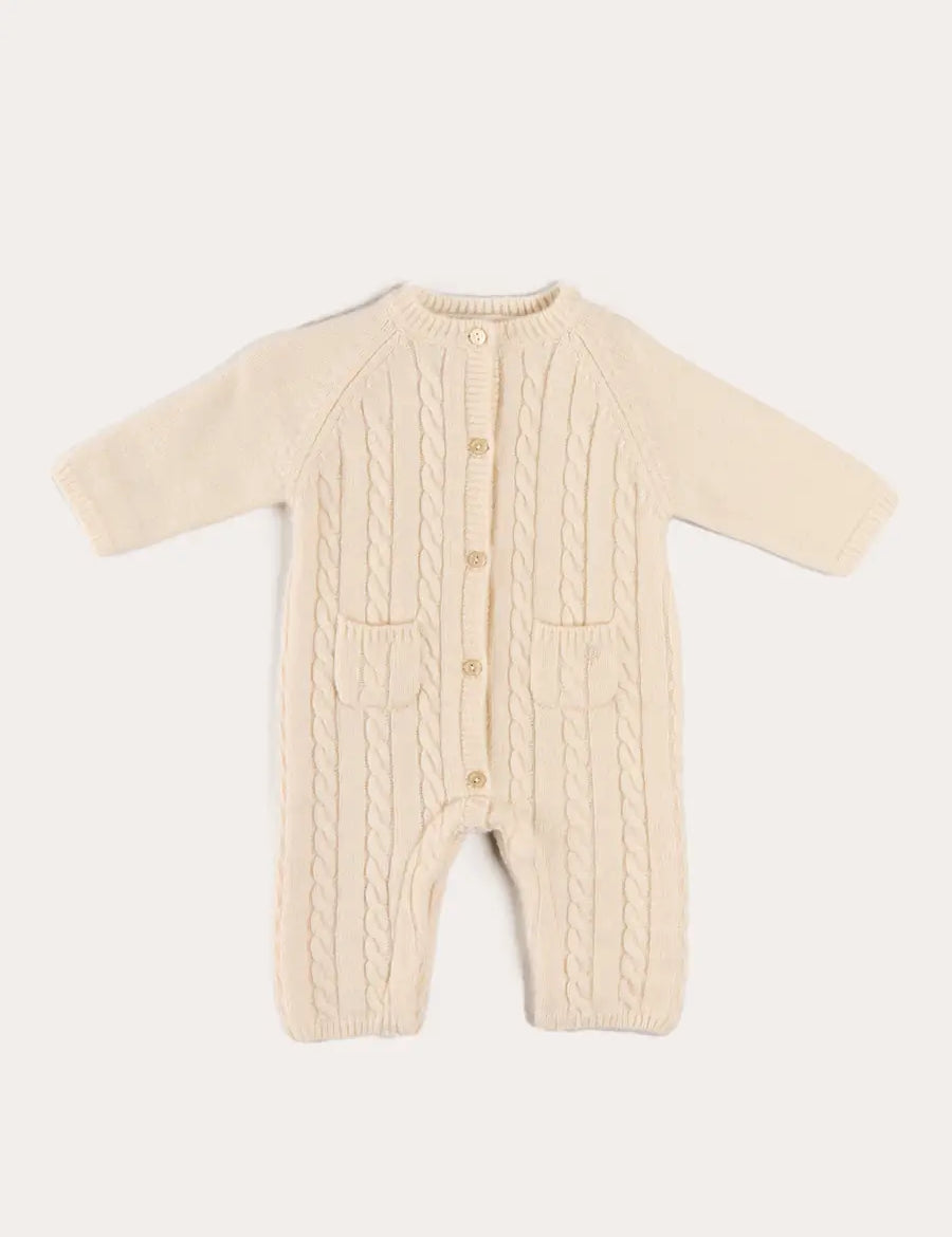 Cashmere Cable Knit Pocket Detail All In One in Cream (1mth-12mths) ALL-IN-ONE from Pepa London