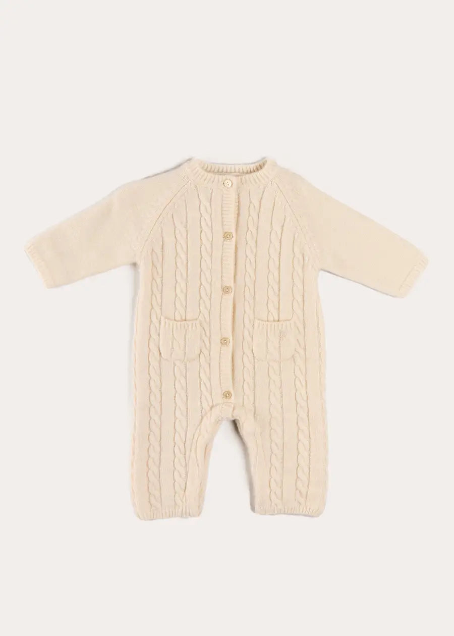 Cashmere Cable Knit Pocket Detail All In One in Cream (1mth-12mths) ALL-IN-ONE from Pepa London