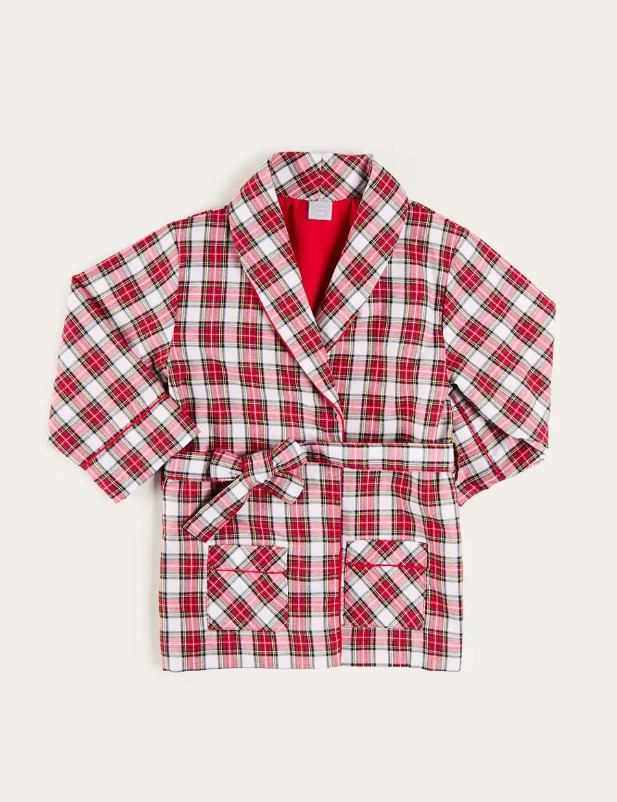 Francis Tartan Long Sleeve Dressing Gown in Red (2-10yrs) Nightwear from Pepa London