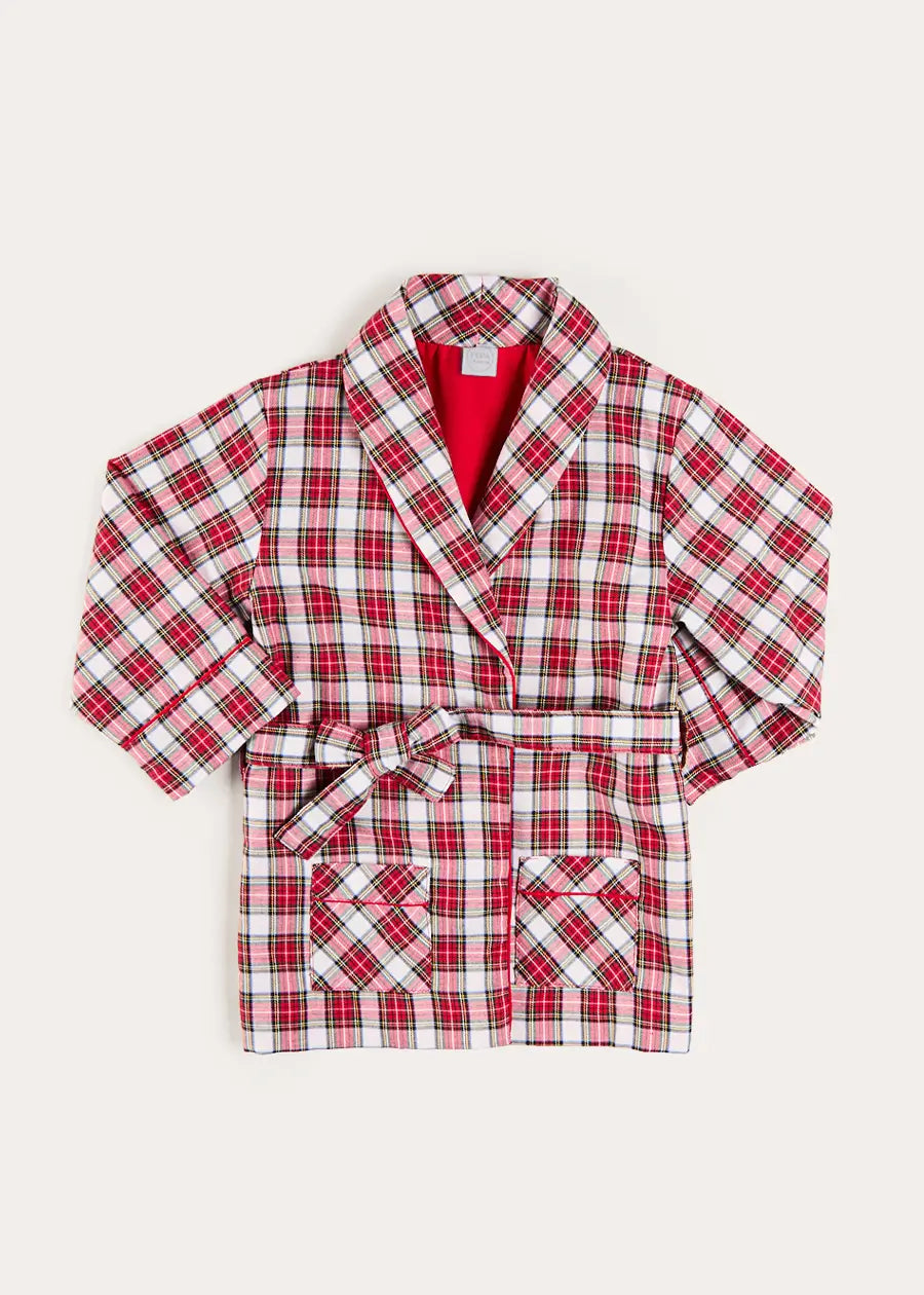 Francis Tartan Long Sleeve Dressing Gown in Red (2-10yrs) Nightwear from Pepa London