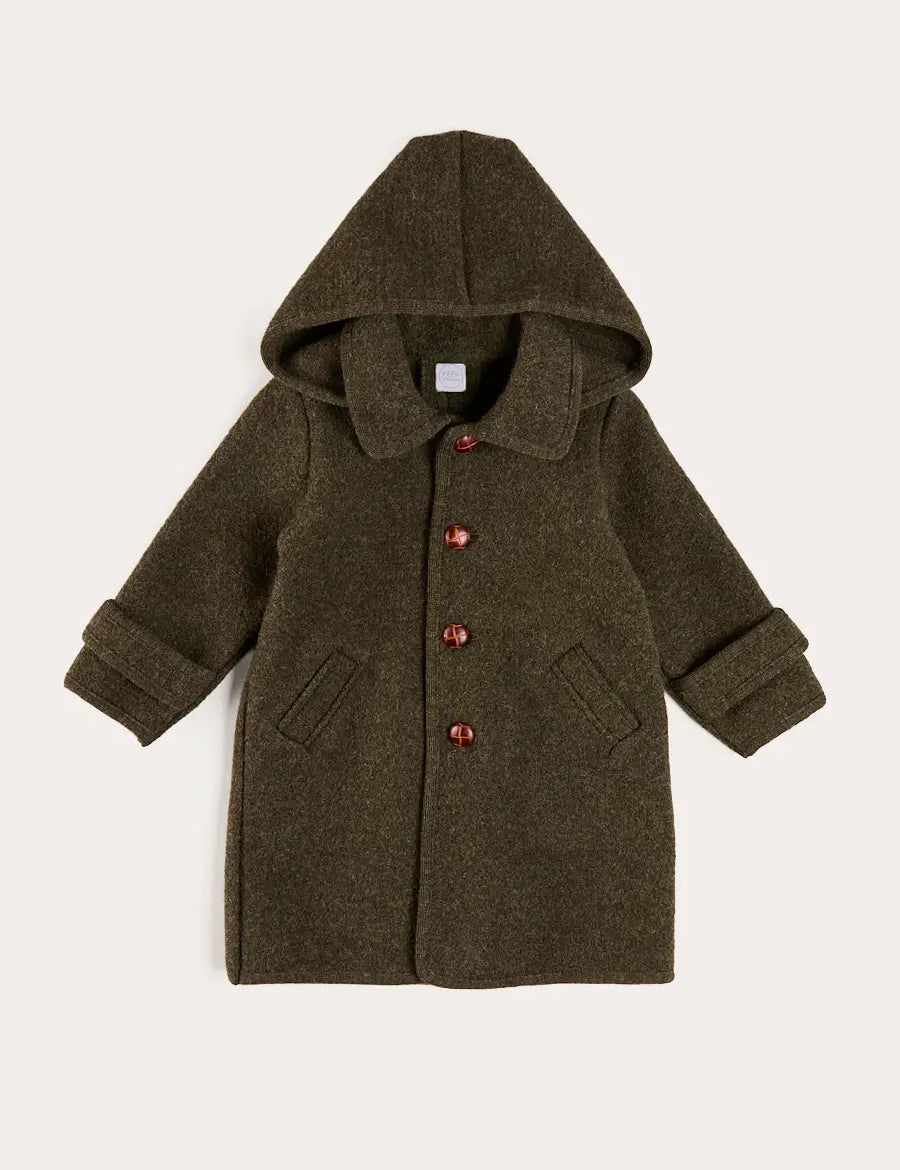 Double Faced Wool Toggle Fastening Duffle Coat in Green (4-10yrs) Coats from Pepa London