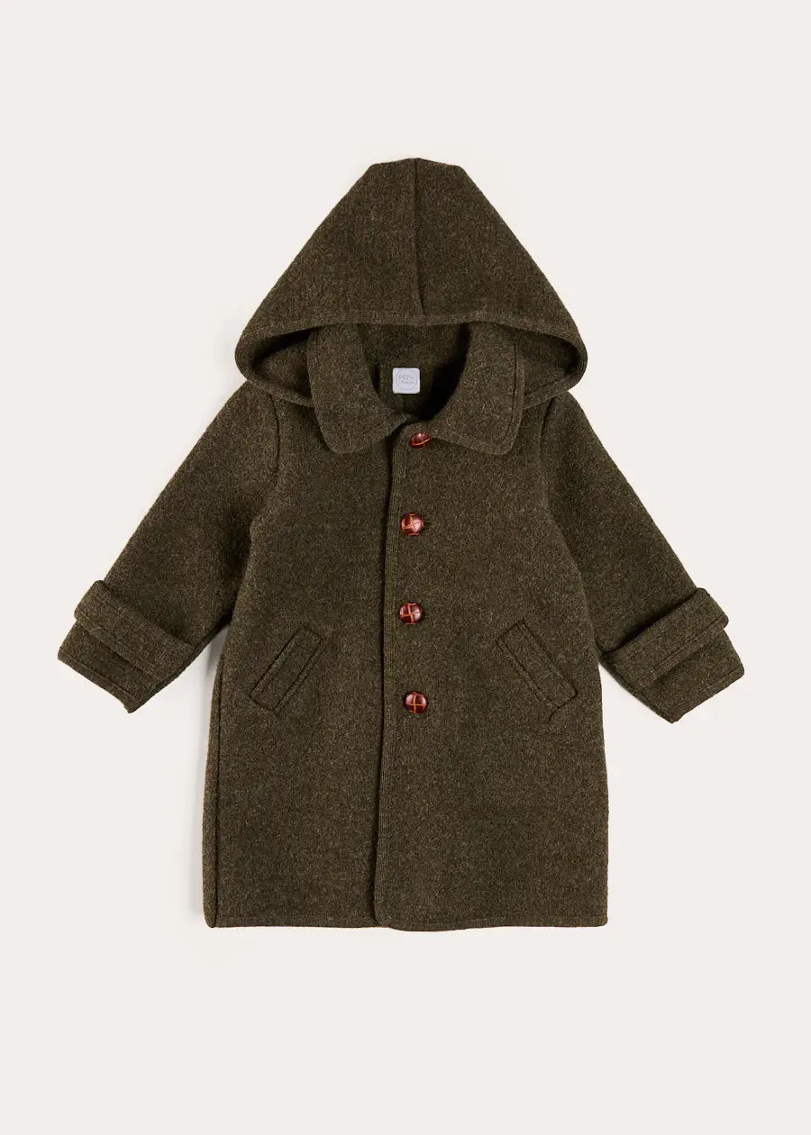 Double Faced Wool Toggle Fastening Duffle Coat in Green (4-10yrs) Coats from Pepa London