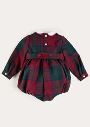 Grosvenor Tartan Peter Pan Collar Long Sleeve Romper in Red (6mths-3yrs) Rompers from Pepa London