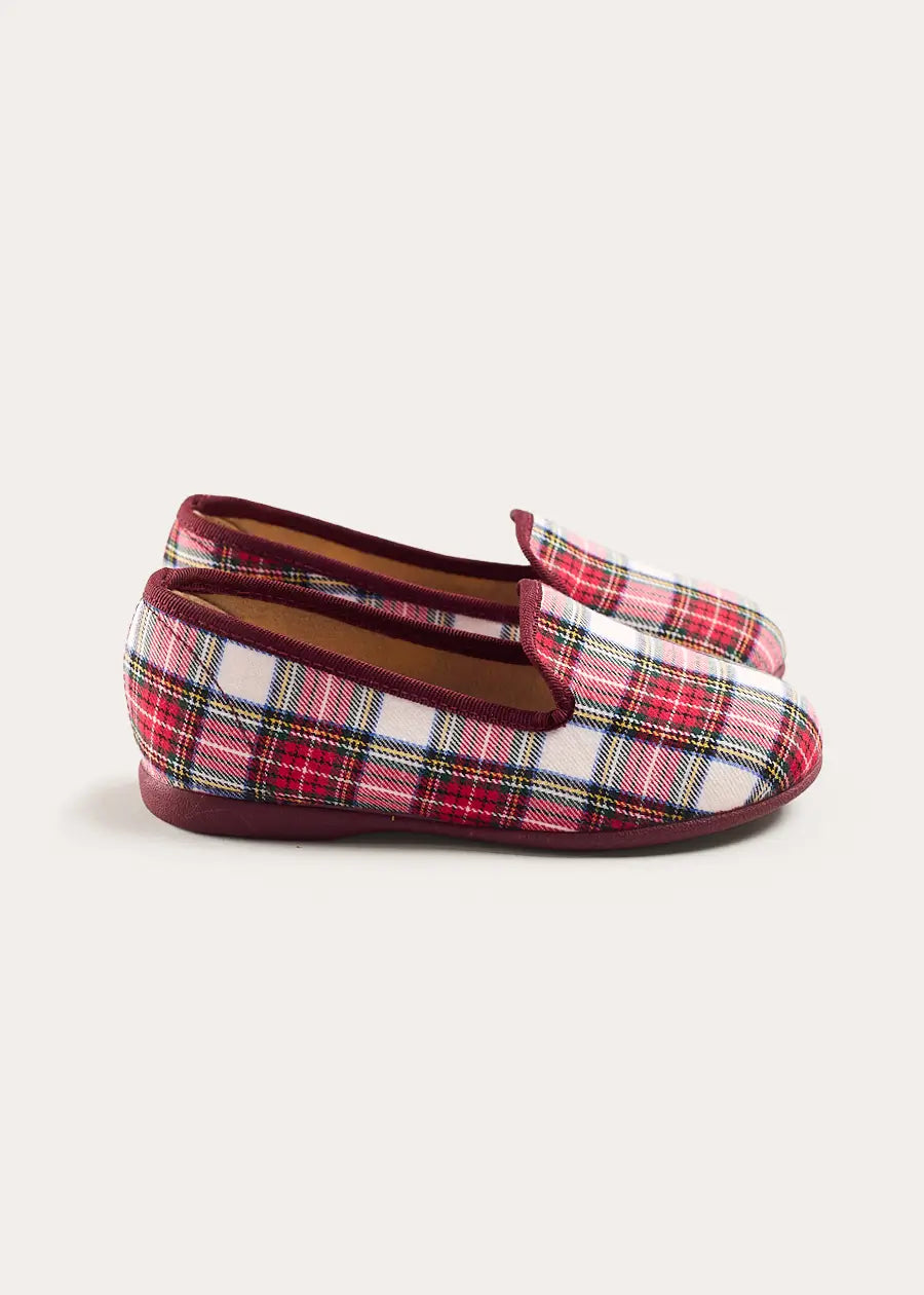Francis Tartan Slippers in Red (24-35EU) Shoes from Pepa London
