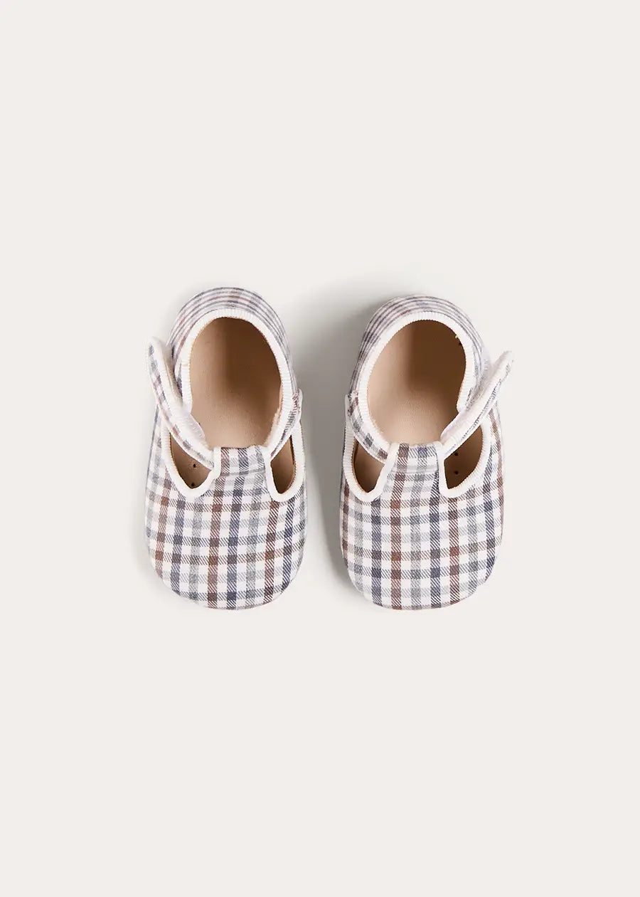 Cadogan Houndstooth T-Bar Pram Shoes in Brown (17-2EU) Shoes from Pepa London