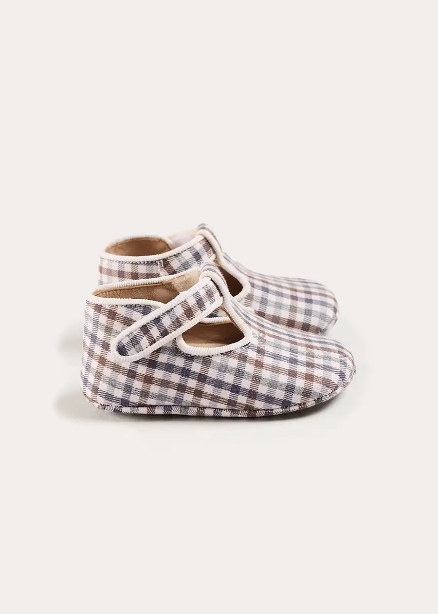 Cadogan Houndstooth T-Bar Pram Shoes in Brown (17-2EU) Shoes from Pepa London