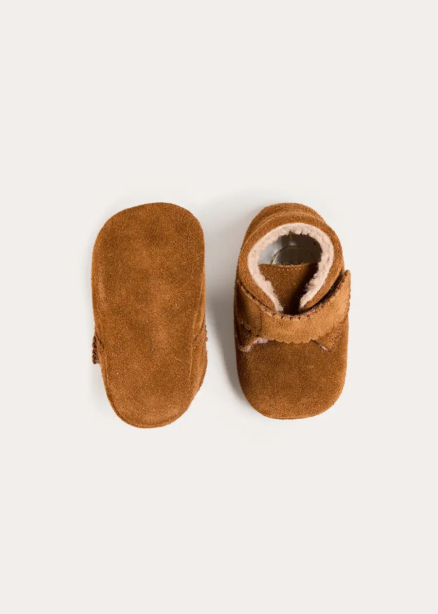 Suede Fleece Lined Booties in Camel (17-20EU) Shoes from Pepa London