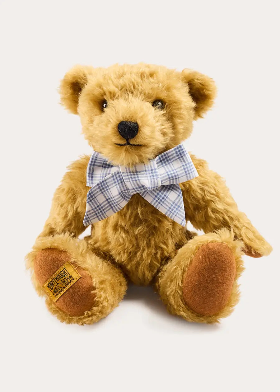 Limited Edition Merrythought & Pepa Teddy Bear with Wilfred Check Bow in Blue (S-M) Toys from Pepa London