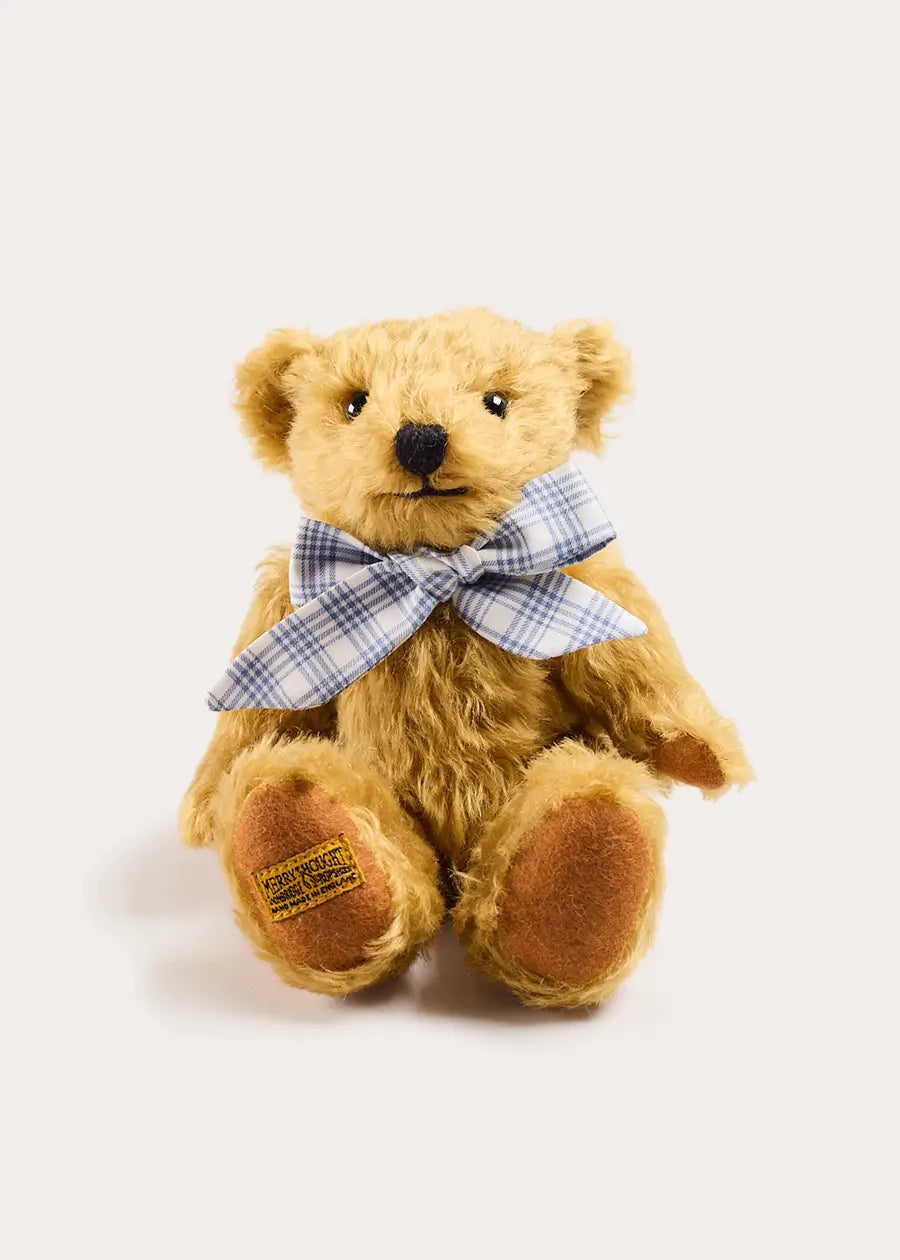 Limited Edition Merrythought & Pepa Teddy Bear with Wilfred Check Bow in Blue (S-M) Toys from Pepa London