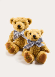 Limited Edition Merrythought & Pepa Teddy Bear with Wilfred Check Bow in Blue (S-M) Toys from Pepa London