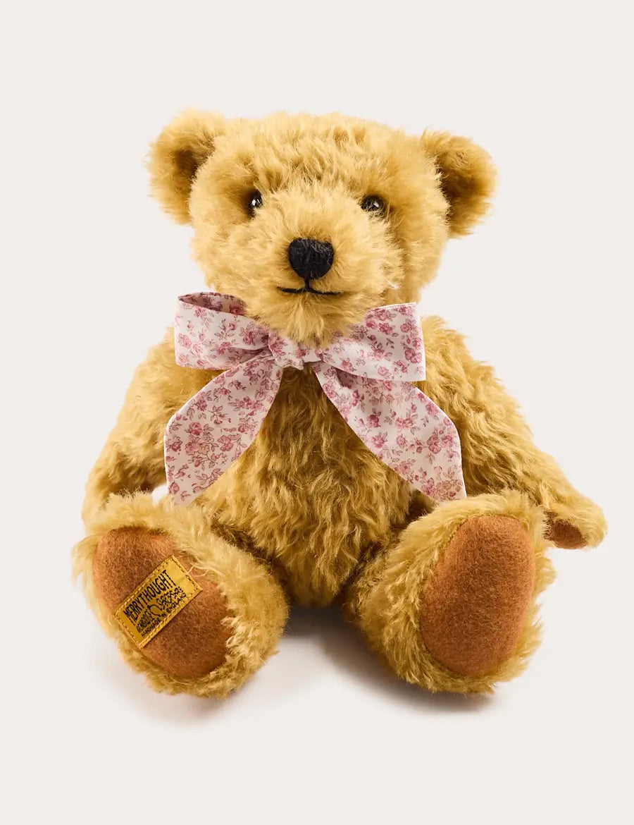 Limited Edition Merrythought & Pepa Teddy Bear in Jane Floral Bow in Pink (S-M) Toys from Pepa London