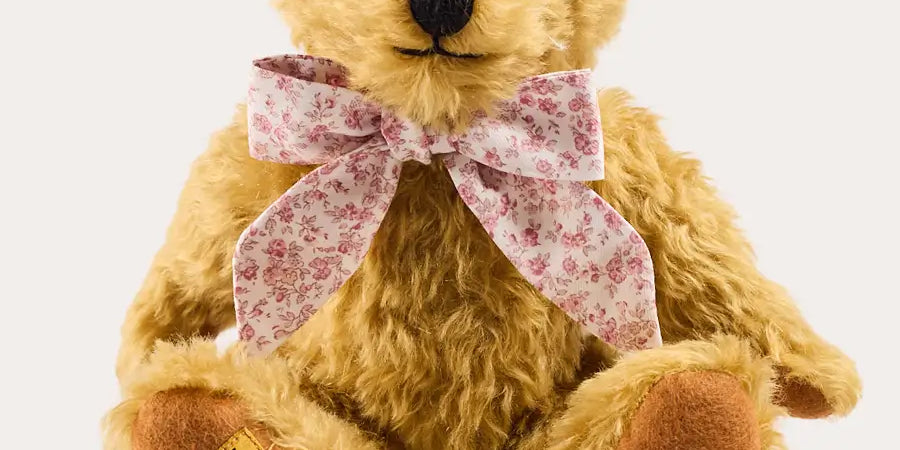 Limited Edition Merrythought & Pepa Teddy Bear in Jane Floral Bow in Pink (S-M) Toys from Pepa London