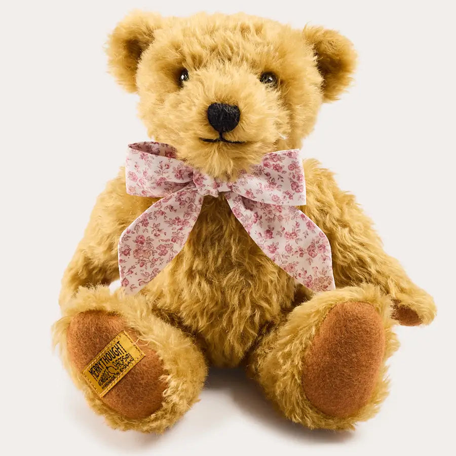 Limited Edition Merrythought & Pepa Teddy Bear in Jane Floral Bow in Pink (S-M) Toys from Pepa London