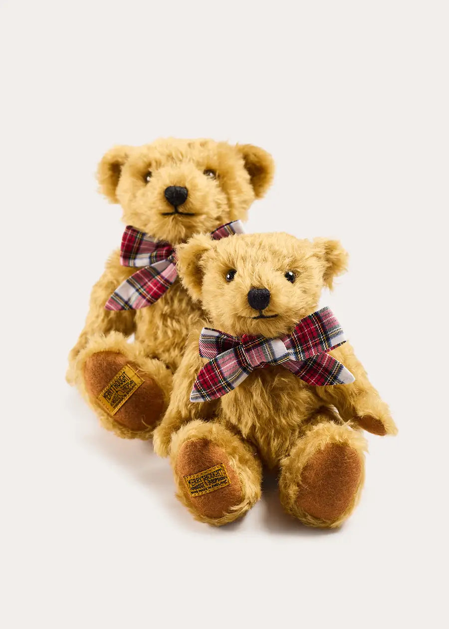 Limited Edition Merrythought & Pepa Teddy Bear with Grosvenor Tartan Bow in Red (S-M) Toys from Pepa London