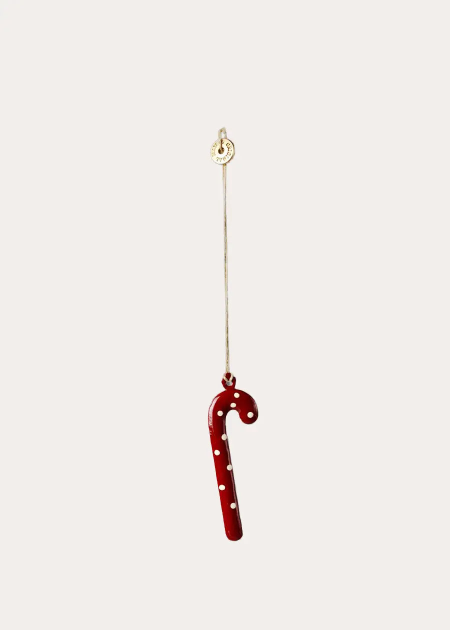 Dot Metal Candy Cane Ornament in Red