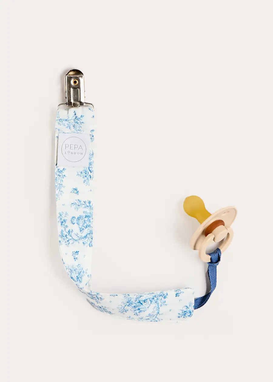Audrey Toile Dummy Clip in Blue Accessories from Pepa London