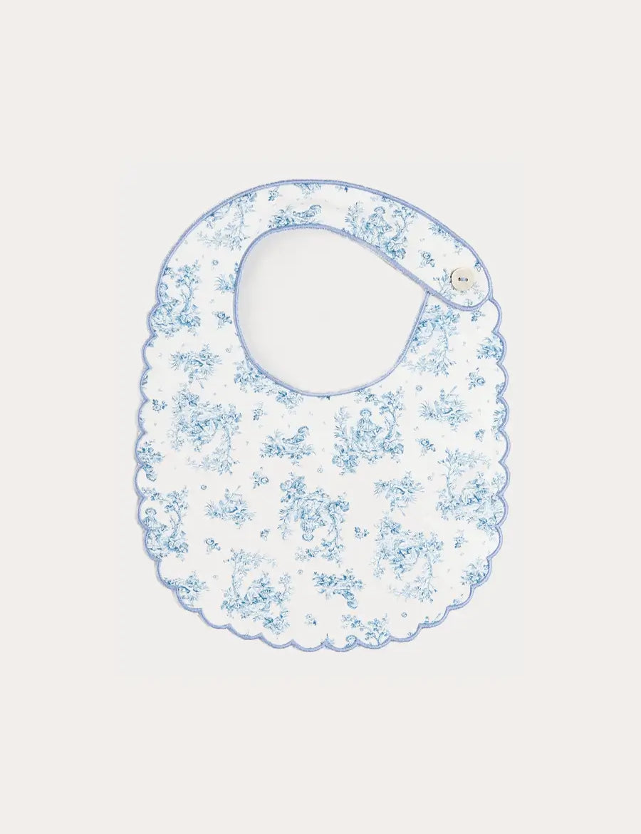 Audrey Toile Scallop Edge Lined Bib in Blue Accessories from Pepa London