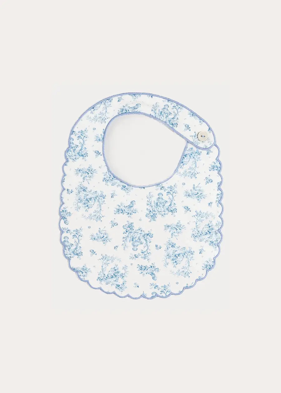 Audrey Toile Scallop Edge Lined Bib in Blue Accessories from Pepa London