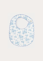 Audrey Toile Scallop Edge Lined Bib in Blue Accessories from Pepa London