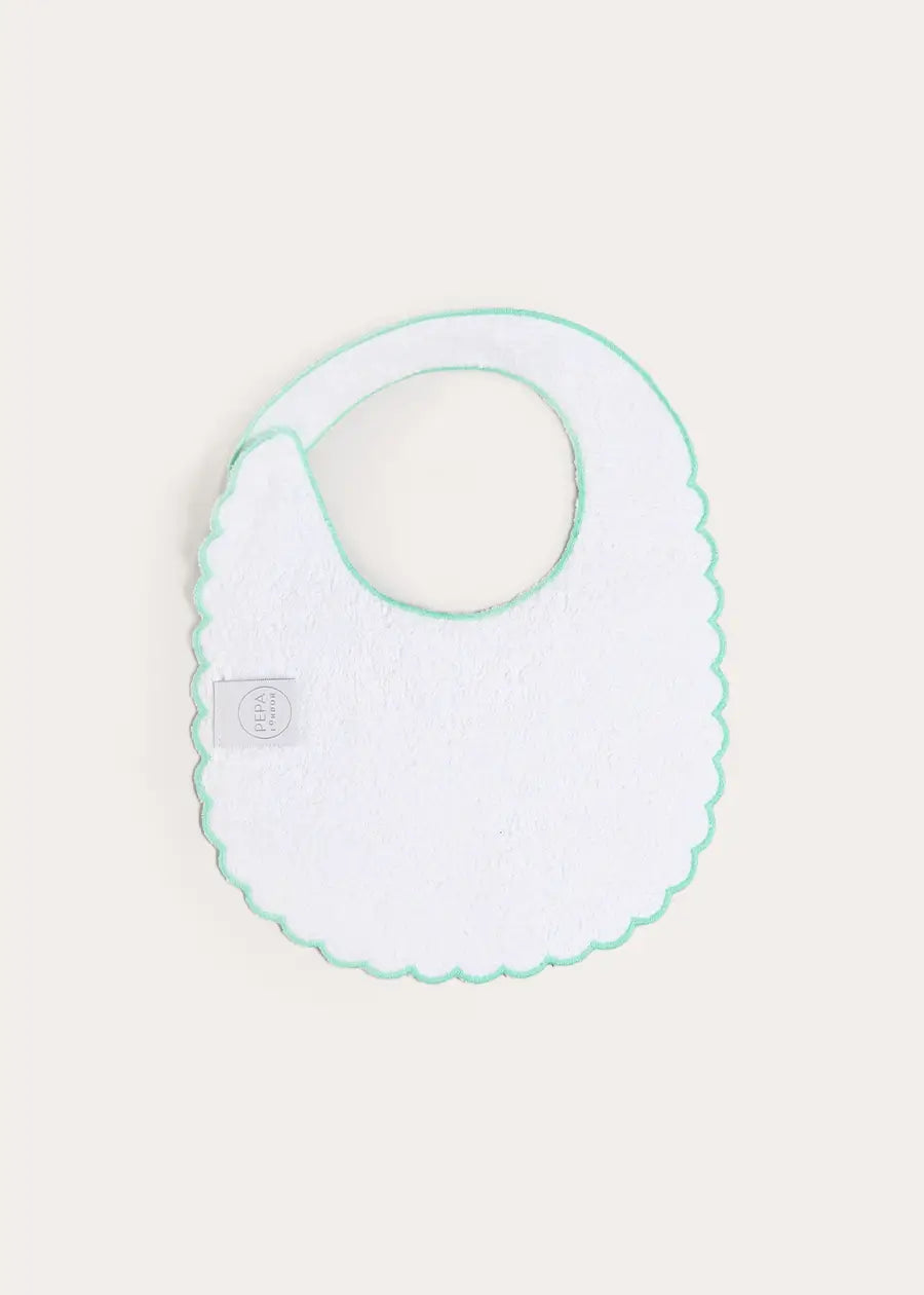Wimbledon Stripe Scallop Edge Lined Bib in Green Accessories from Pepa London