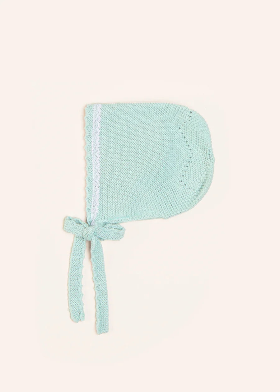 Lace Detail Bonnet in Sage Green (0-9mths) Bonnets from Pepa London