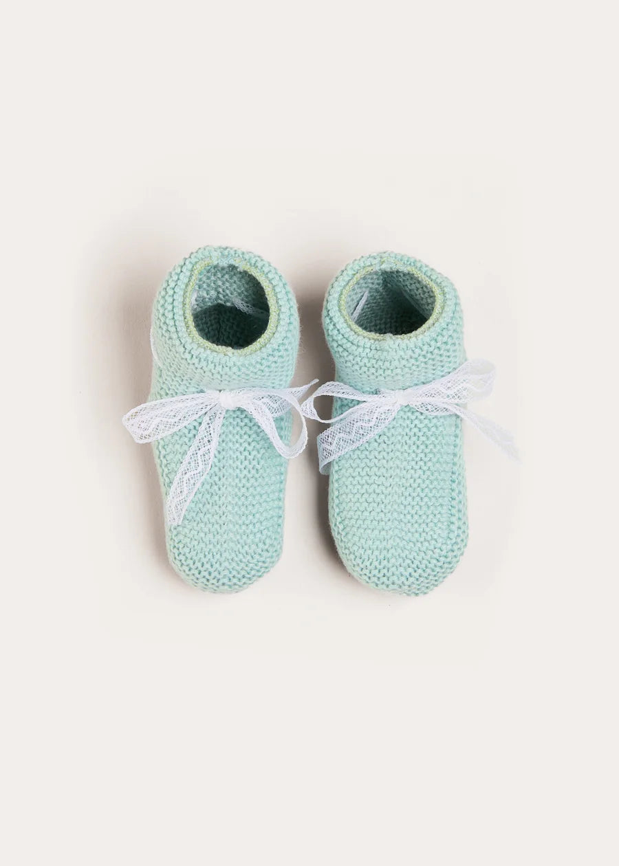 Lace Detail Knitted Booties in Sage Green (0-6mths) Shoes from Pepa London