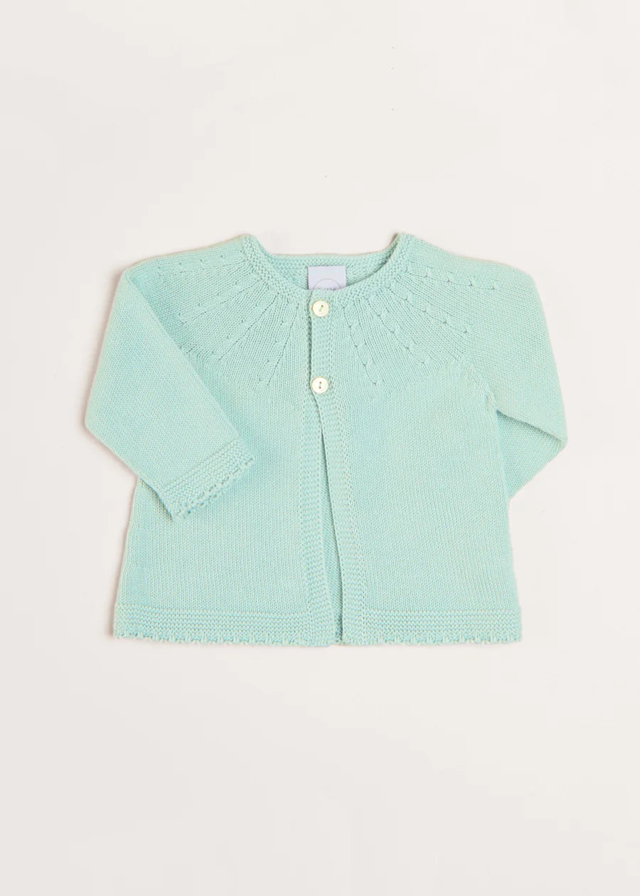 Openwork Detail Baby Cardigan in Sage Green (1-9mths) Knitwear from Pepa London