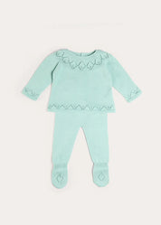Diamond Openwork Three Piece Knitted Set in Sage Green (1-9mths) Knitwear from Pepa London