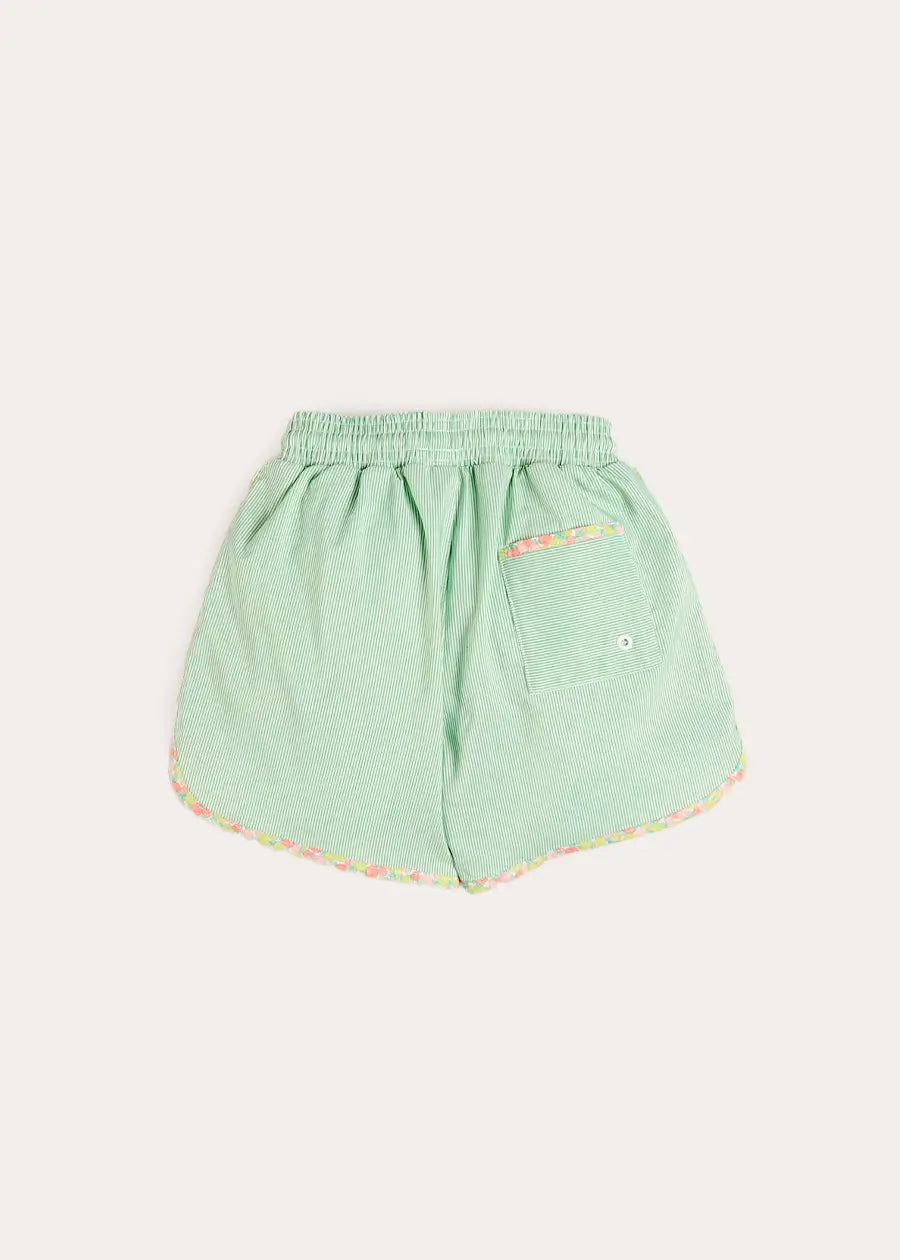 Striped Annie Apple Trim Detail Swim Shorts in Green (12mths- 10yrs) Swimwear from Pepa London