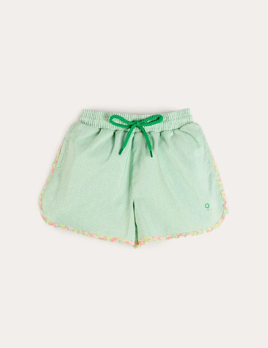 Striped Annie Apple Trim Detail Swim Shorts in Green (12mths- 10yrs) Swimwear from Pepa London