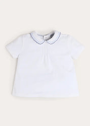 Scallop Embroidered Peter Pan Collar Pleated Top in White (12mths-6yrs) Tops & Bodysuits from Pepa London