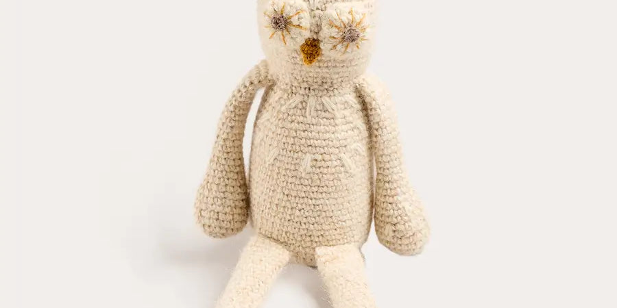 Handmade Baby Alpaca Owl Animal Toy in Beige TOYS from Pepa London