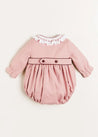 Hand Smocked Double Breasted Long Sleeve Romper in Pink (6mths-2yrs) Rompers  from Pepa London