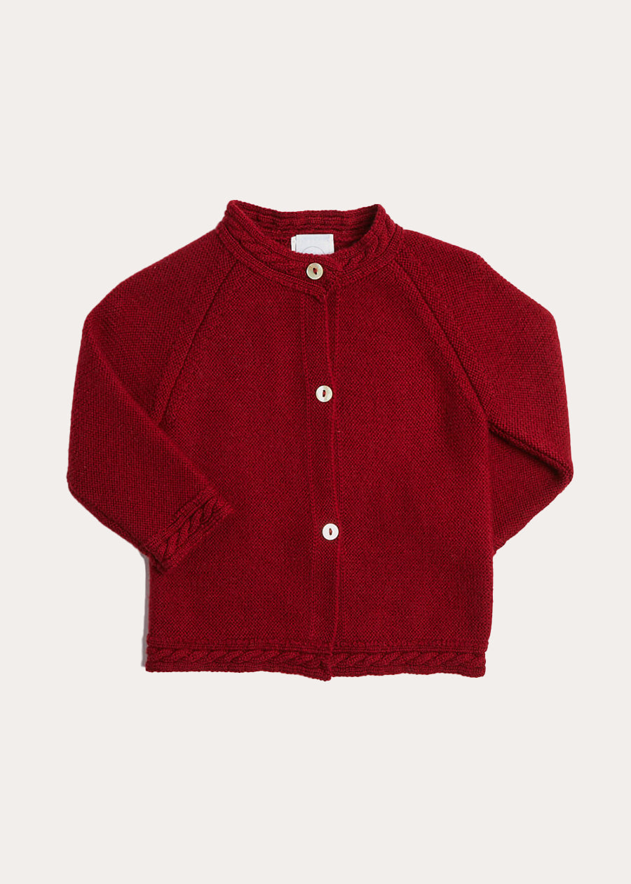Contrast Trim 3 Button Cardigan in Red (3-18mths) Knitwear from Pepa London